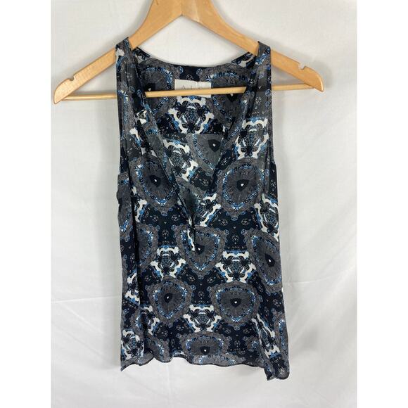 A.L.C Abstract Print Silk Sleeveless V Neck Blouse Size XS - Picture 1 of 6